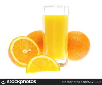 orange juice in glass isolated on white background