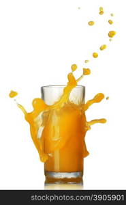 orange juice splash in the glass isolated on white