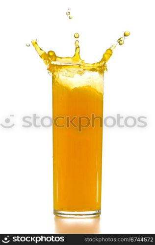 Orange juice splash on a white background.