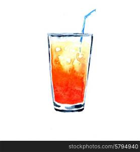Orange juice. Watercolor illustration on a white background