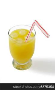Orange juice with a straw in it