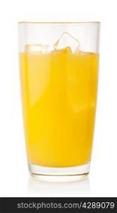 Orange juice with ice cubes isolated on white background