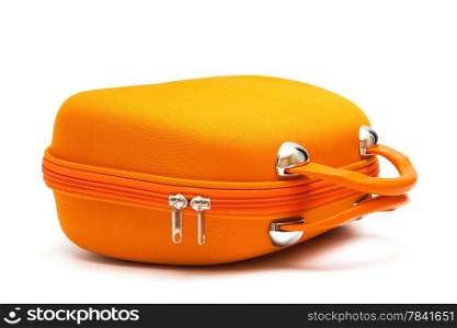 orange large suitcase on a white background