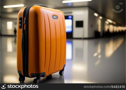Orange luggage or suitcase in the airport departure lounge,created by AI
