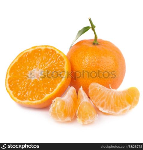 Orange mandarins with green leaf isolated on white background