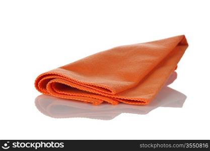 orange napkin from microfibre for cleaning isolated on white background