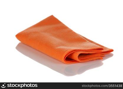 orange napkin from microfibre for cleaning isolated on white background