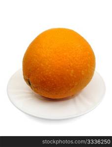 Orange on a white plate on a white background, isolated