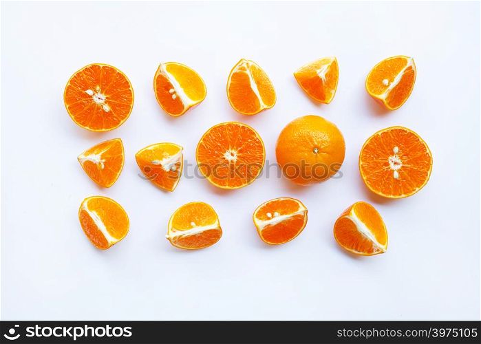 Orange on white background. Top view
