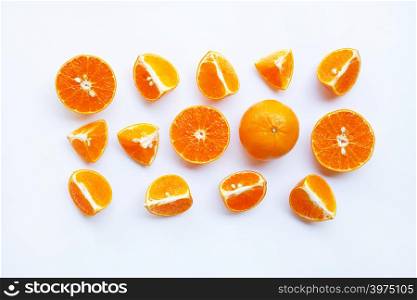 Orange on white background. Top view