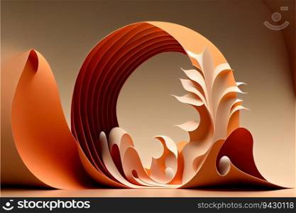 Orange paper 3d waves abstract background. Generative AI design. Orange paper 3d waves abstract background. Generative AI