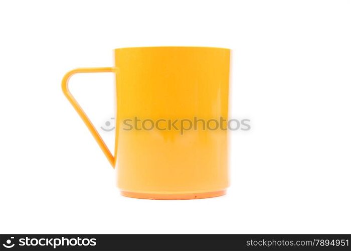 Orange plastic glass on a white background. White background with use easily.