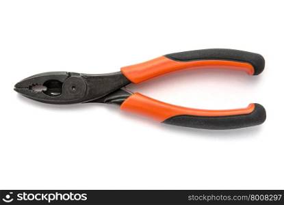 Orange pliers on white background