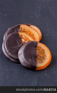 Orange slice candy with covered choocolate