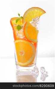 Orange slices in a glass with ice