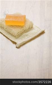 orange soap on bast