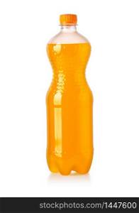 Orange soda pop or soft drink in plastic bottle isolated on white background with clipping path