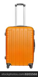 Orange suitcase isolated on white background