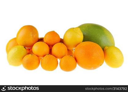 orange, tangerine, lemon and grapefruit on white background