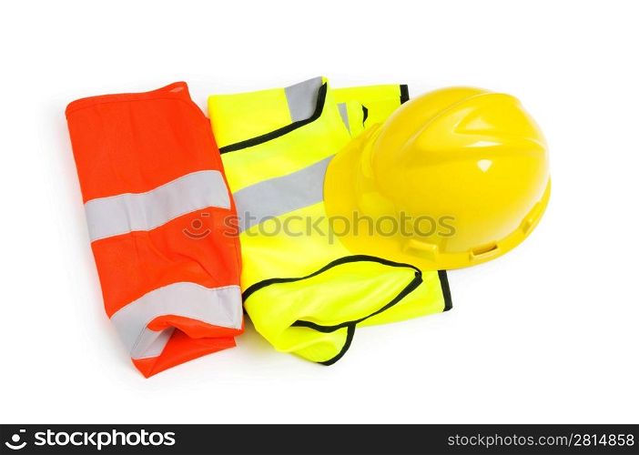 Orange vest and hardhat isolated on the white