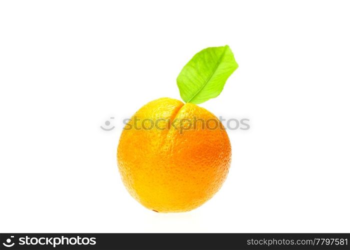 Orange with leaf isolated on white