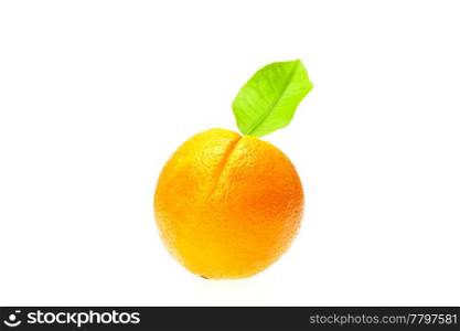 Orange with leaf isolated on white