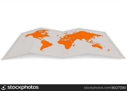 Orange world map, isolated on white, 3D rendering