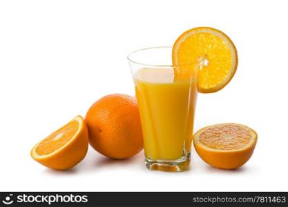 oranges and glass of orange juice isolated