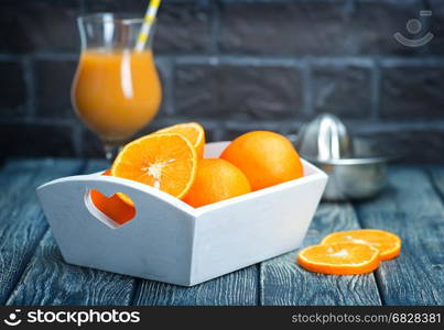 oranges in box and on a table