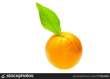 oranges with green leaf isolated on white