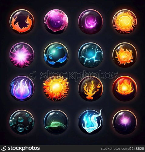 orb magic sphere game ai generated. abstract fantasy, power glass, round shiny orb magic sphere game illustration. orb magic sphere game ai generated