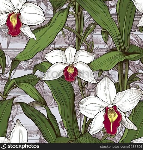 Orchid flower seamless pattern. Floral seamless background. Generative AI.. Orchid flower seamless pattern. Floral seamless background. Generative AI