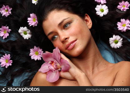 orchid woman flower in hairs