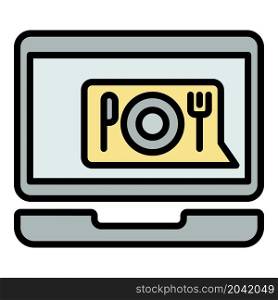 Order food from a laptop icon. Outline order food from a laptop vector icon color flat isolated. Order food from a laptop icon color outline vector
