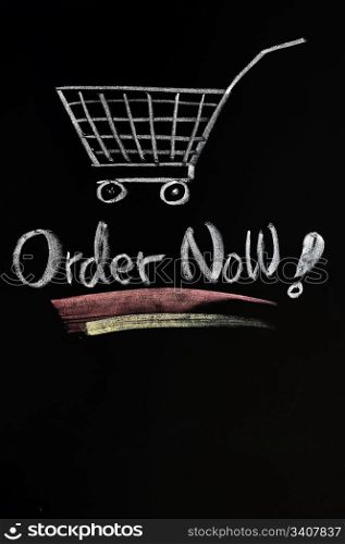 Order Now concept drawn with chalk on a blackboard
