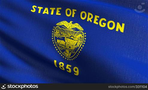 Oregon state flag in The United States of America, USA, blowing in the wind isolated. Official patriotic abstract design. 3D rendering illustration of waving sign symbol.