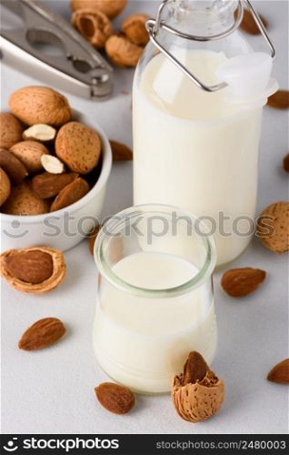 Organic almond milk with almonds and nutcracker