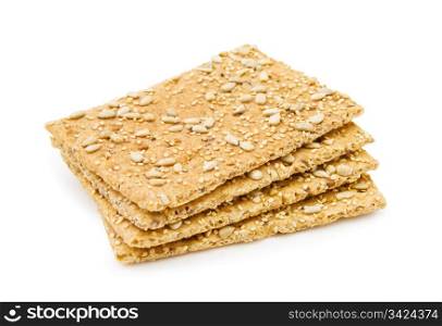 Organic cheese crackers with sesame and sunflower seeds. Isolated on white background. . Organic cheese crackers
