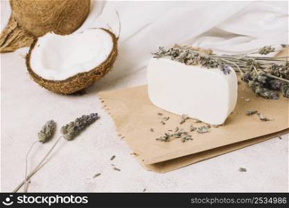 organic coconut oil soap bar with coconut nut