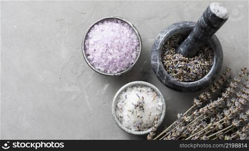 organic detox salt dried lavender leaves copy space