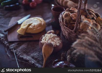 Organic domestic food. Organic domestic food: cheese , cottage cheese on rustic background