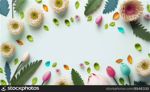 Organic Floral of Flat Lay Flowers and Leaves Isolated On a White Background with Empty Space