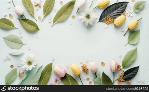 Organic Floral of Flat Lay Flowers and Leaves Isolated On a White Background with Copy Space
