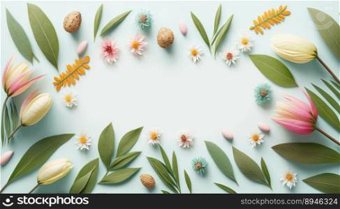 Organic Floral of Flat Lay Flowers and Leaves On a White Background