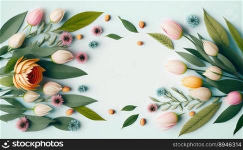 Organic Floral of Flowers and Leaves Isolated On White Background with Copy Space