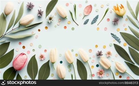 Organic Floral of Flowers and Leaves Isolated On White Background with Empty Space