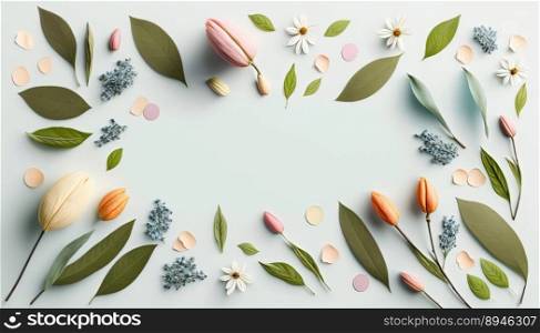 Organic Floral of Flowers and Leaves On White Background