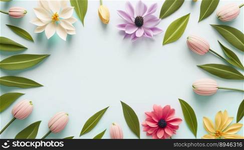 Organic Floral of Flowers and Leaves On White Background with Copy Space
