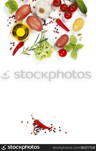 Organic food background - fresh vegetables and spices
