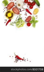 Organic food background - fresh vegetables and spices